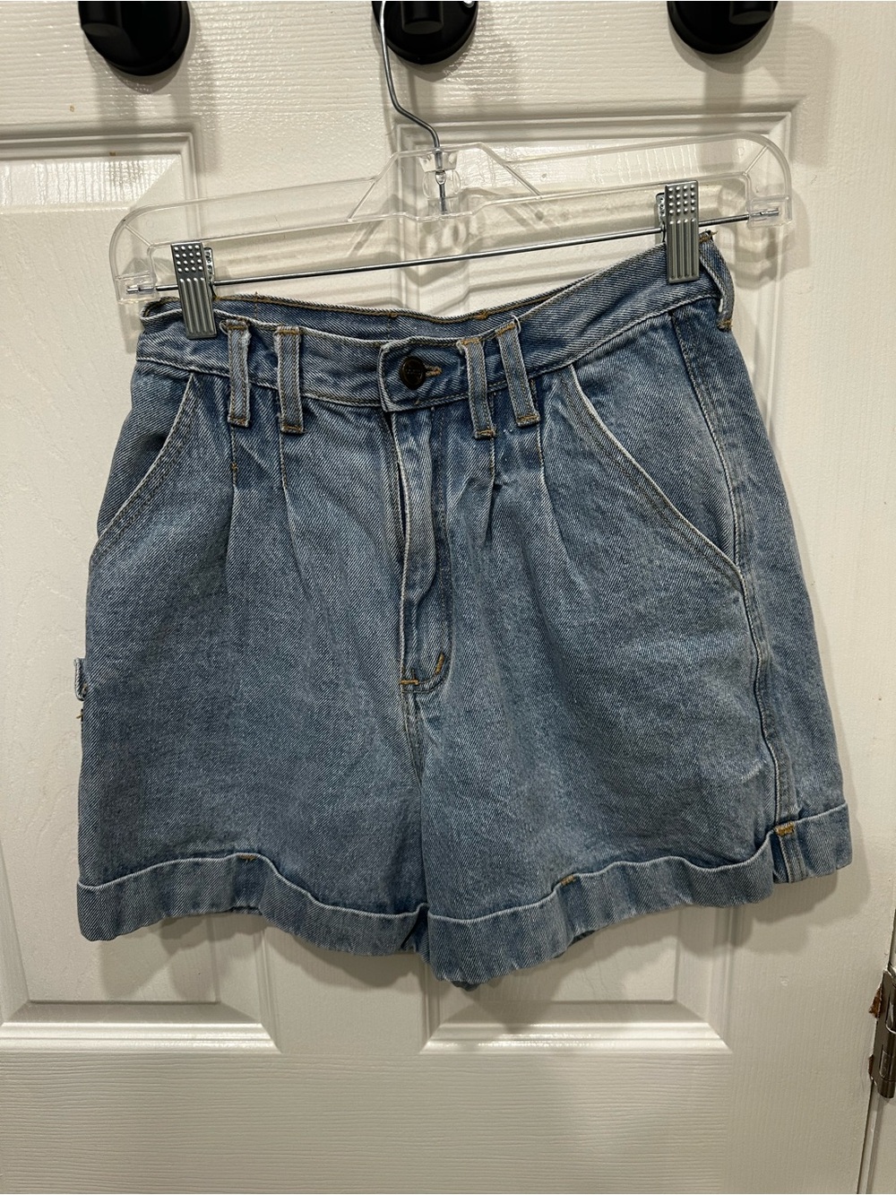 Vintage 90s High-Rise Light Blue Denim Pleated Shorts